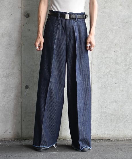 saby TUCK BAGGY TYPE 3 - Stripe Jacquard  Denim One Wash -