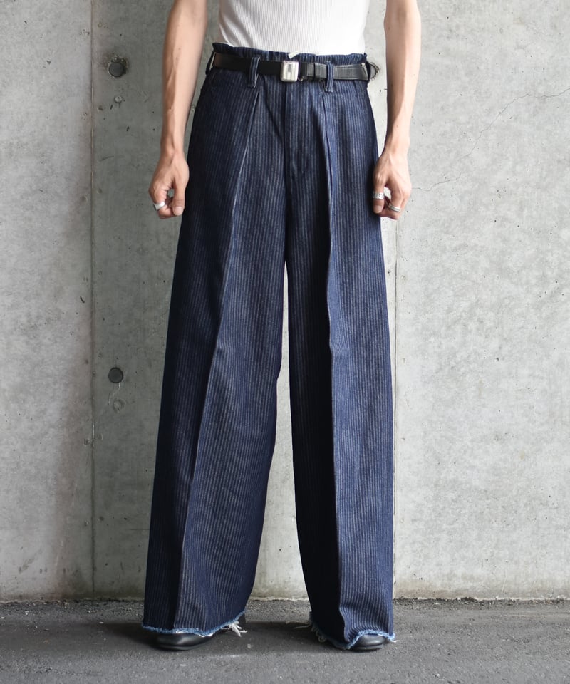 saby TUCK BAGGY TYPE 3 - Stripe Jacquard Denim