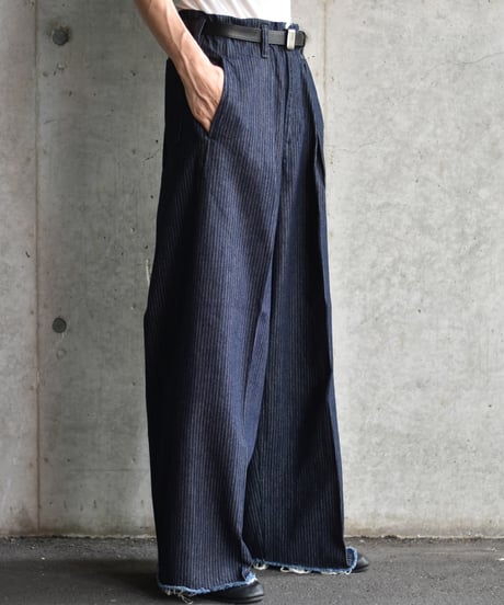 saby TUCK BAGGY TYPE 3 - Stripe Jacquard  Denim One Wash -