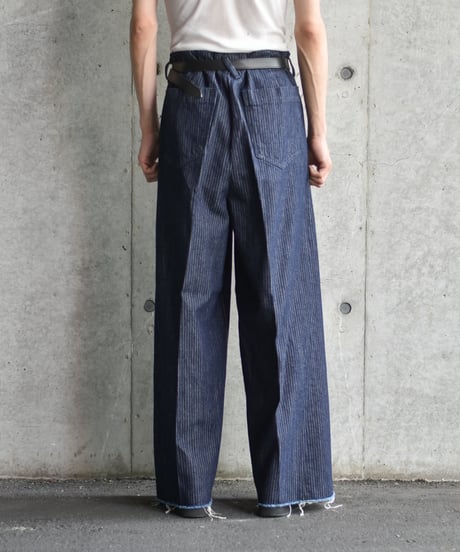 saby TUCK BAGGY TYPE 3 - Stripe Jacquard  Denim One Wash -