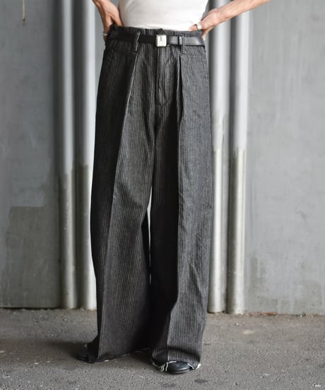 saby TUCK BAGGY TYPE 3 - Stripe Jacquard  Denim One Wash -