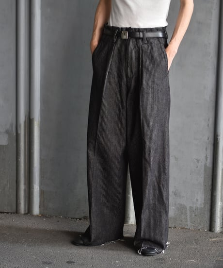 saby TUCK BAGGY TYPE 3 - Stripe Jacquard  Denim One Wash -