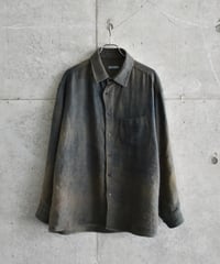 Gorsch the merry coachman Ryukyu Indigo Dyed Brushed Ramie Linen Wool Collar Wide Shirt