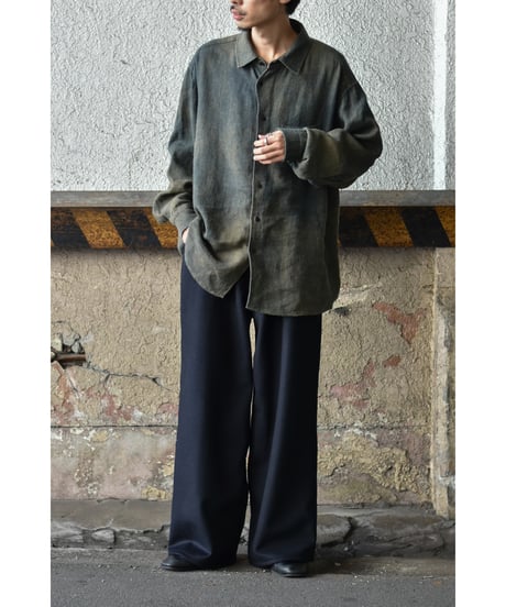 【LAST1】Gorsch the merry coachman Ryukyu Indigo Dyed Brushed Ramie Linen Wool Collar Wide Shirt