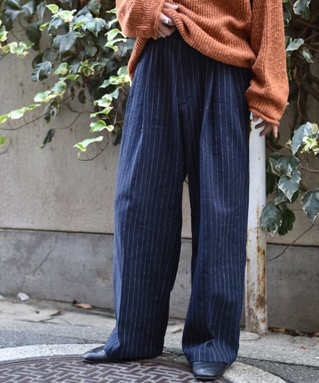 yose cotton linen 2tuck slacks-stripe