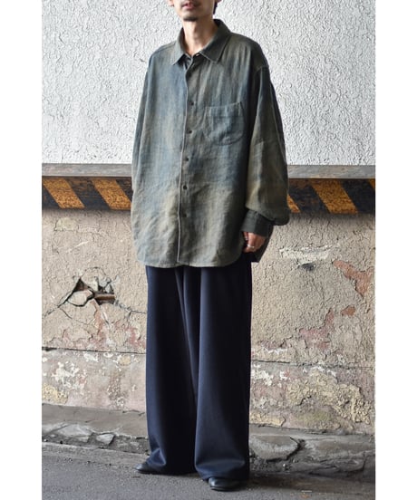 【LAST1】Gorsch the merry coachman Ryukyu Indigo Dyed Brushed Ramie Linen Wool Collar Wide Shirt