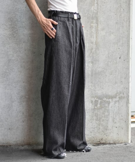 saby TUCK BAGGY TYPE 3 - Stripe Jacquard  Denim One Wash -