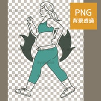 ウォーキングしている肥満女性と燃焼イメージ-2色【PNG】