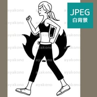 ウォーキングしている女性と燃焼イメージ-黒【JPEG】