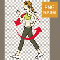 ウォーキングしている女性と循環イメージ【PNG】
