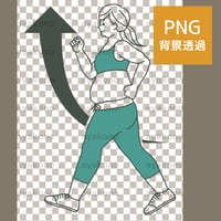 ウォーキングしている肥満女性と上昇イメージ-2色【PNG】