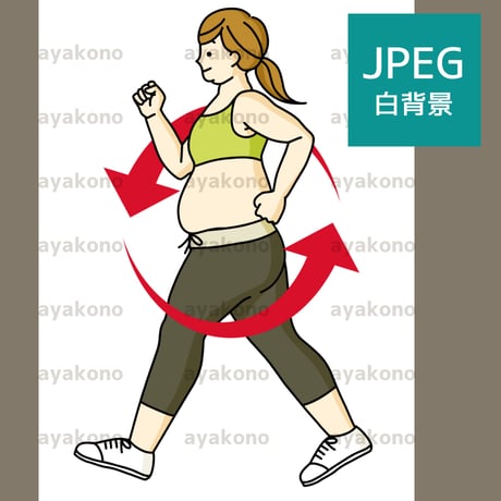 ウォーキングしている肥満女性と循環イメージ【JPEG】