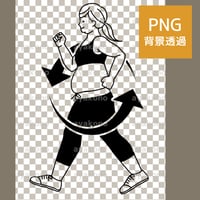 ウォーキングしている肥満女性と循環イメージ-黒【PNG】
