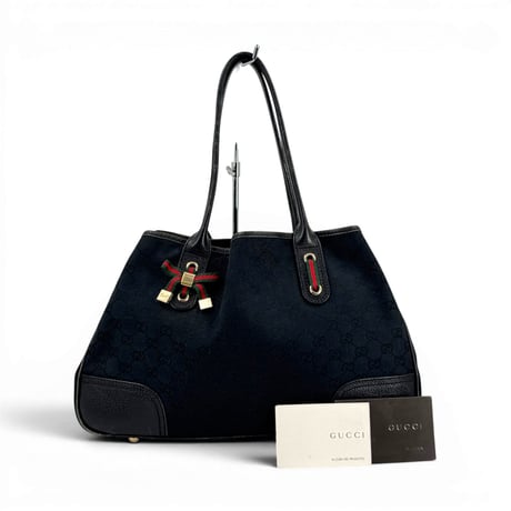 GUCCI プリンシー GGキャンバス エクリプス トートバッグ ブラック シェリーライン リボン 163805