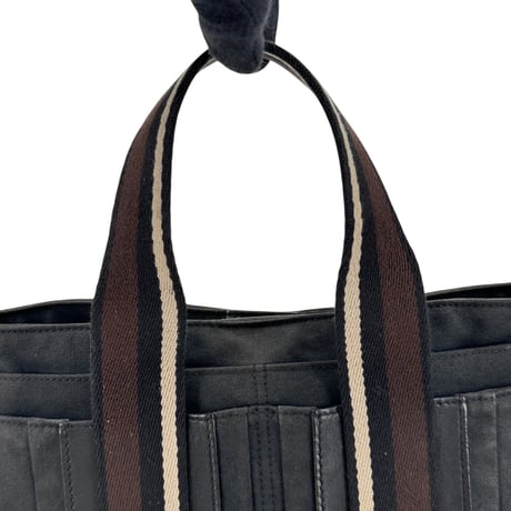 HERMES トロカ ホリゾンタルPM キャンバス ブラック ブラウン ストライプ ヴィンテージ トートバッグ