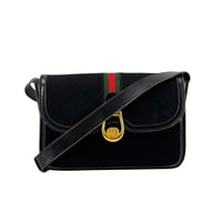 GUCCI GG ブラックキャンバス シェリーライン ヴィンテージショルダーバッグ