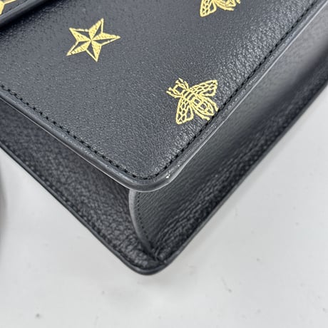 GUCCI シヴィ ビー＆スター ブラックレザー ミニショルダーバッグ 5244054 93075