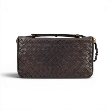 BOTTEGA VENETA イントレチャート レザー ダークブラウン クラッチ ウォレット