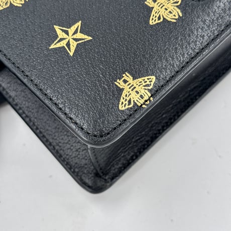 GUCCI シヴィ ビー＆スター ブラックレザー ミニショルダーバッグ 5244054 93075