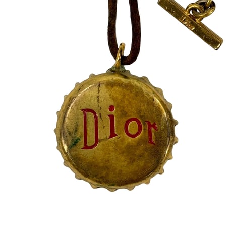 DIOR ボトルキャップ プルタブ ネックレス レザー ブラウンゴールド