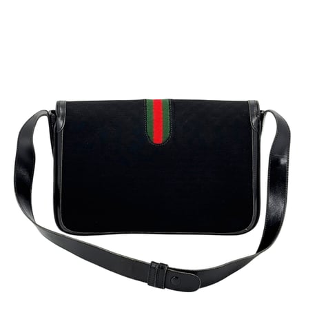 GUCCI GG ブラックキャンバス シェリーライン ヴィンテージショルダーバッグ