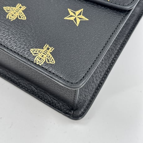 GUCCI シヴィ ビー＆スター ブラックレザー ミニショルダーバッグ 5244054 93075