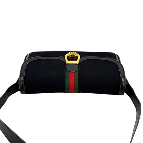 GUCCI GG ブラックキャンバス シェリーライン ヴィンテージショルダーバッグ