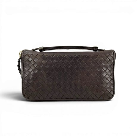 BOTTEGA VENETA イントレチャート レザー ダークブラウン クラッチ ウォレット