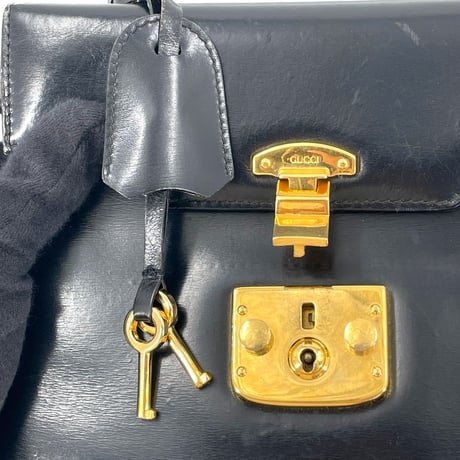 GUCCI オールド GUCCI レディロック レザー ブラック キー クロシェット 2WAYバッグ