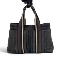 HERMES トロカ ホリゾンタルPM キャンバス ブラック ブラウン ストライプ ヴィンテージ トートバッグ