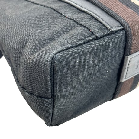 HERMES トロカ ホリゾンタルPM キャンバス ブラック ブラウン ストライプ ヴィンテージ トートバッグ