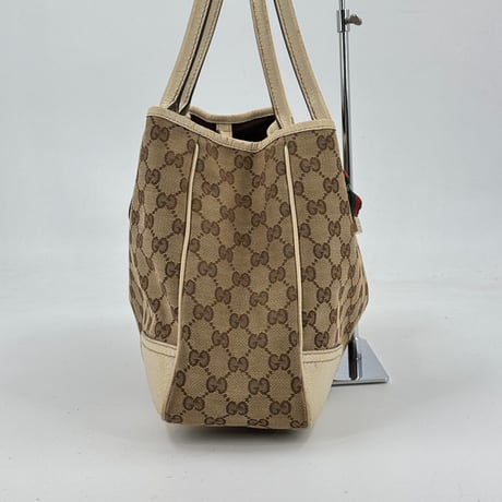 GUCCI GGキャンバス シェリライン ベージュ×ホワイト トートバッグ 163805 213048