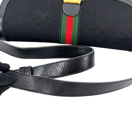 GUCCI GG ブラックキャンバス シェリーライン ヴィンテージショルダーバッグ