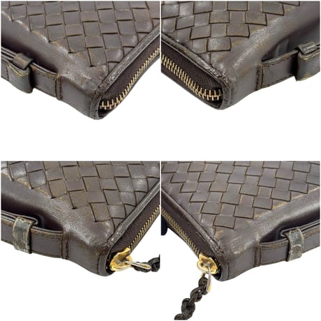 BOTTEGA VENETA イントレチャート レザー ダークブラウン クラッチ ウォレット