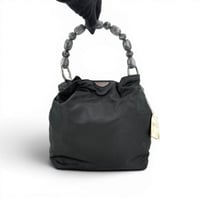 DIOR マリス パール ナイロン レザー ブラック ハンドバッグ ヴィンテージ カード付き
