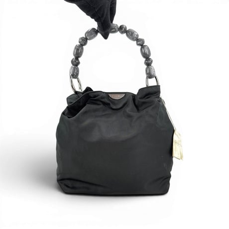 DIOR マリス パール ナイロン レザー ブラック ハンドバッグ ヴィンテージ カード付き