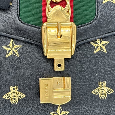 GUCCI シヴィ ビー＆スター ブラックレザー ミニショルダーバッグ 5244054 93075