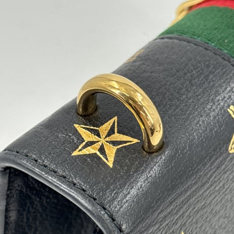 GUCCI シヴィ ビー＆スター ブラックレザー ミニショルダーバッグ 5244054 93075
