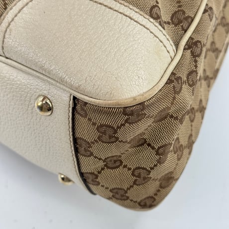 GUCCI GGキャンバス シェリライン ベージュ×ホワイト トートバッグ 163805 213048