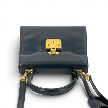 GUCCI オールド GUCCI レディロック レザー ブラック キー クロシェット 2WAYバッグ