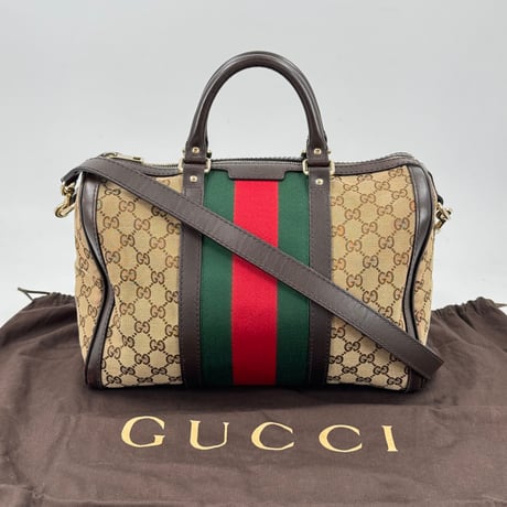 GUCCI GGキャンバス シェリーライン ベージュ 2WAY ハンドバッグ ボストン