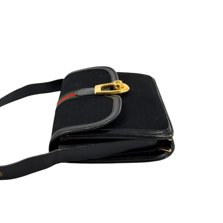 GUCCI GG ブラックキャンバス シェリーライン ヴィンテージショルダーバッグ