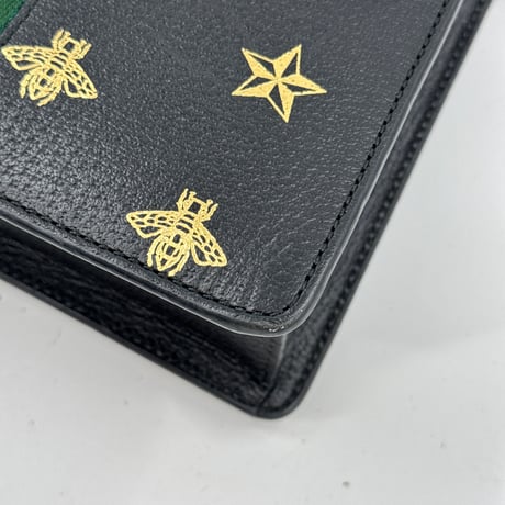 GUCCI シヴィ ビー＆スター ブラックレザー ミニショルダーバッグ 5244054 93075