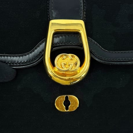 GUCCI GG ブラックキャンバス シェリーライン ヴィンテージショルダーバッグ
