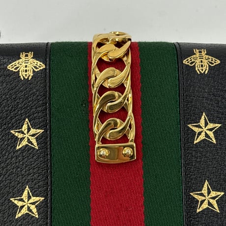 GUCCI シヴィ ビー＆スター ブラックレザー ミニショルダーバッグ 5244054 93075