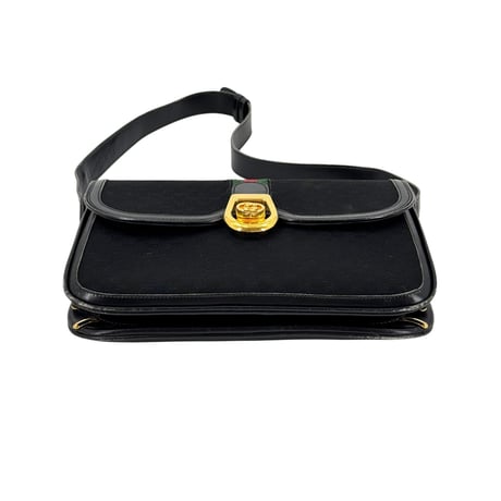 GUCCI GG ブラックキャンバス シェリーライン ヴィンテージショルダーバッグ