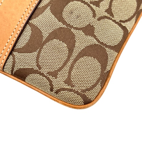 COACH シグネチャー ヘリテージ ストライプ キャンバス レザー ブラウン ショルダーバッグ F18926
