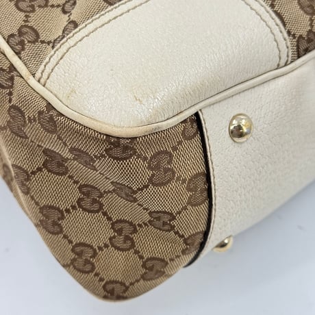 GUCCI GGキャンバス シェリライン ベージュ×ホワイト トートバッグ 163805 213048