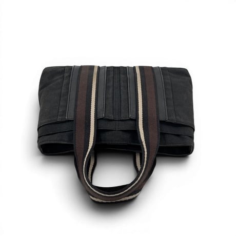 HERMES トロカ ホリゾンタルPM キャンバス ブラック ブラウン ストライプ ヴィンテージ トートバッグ