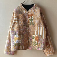 インド パッチワークキルトのリバーシブルジャケット ブラウン